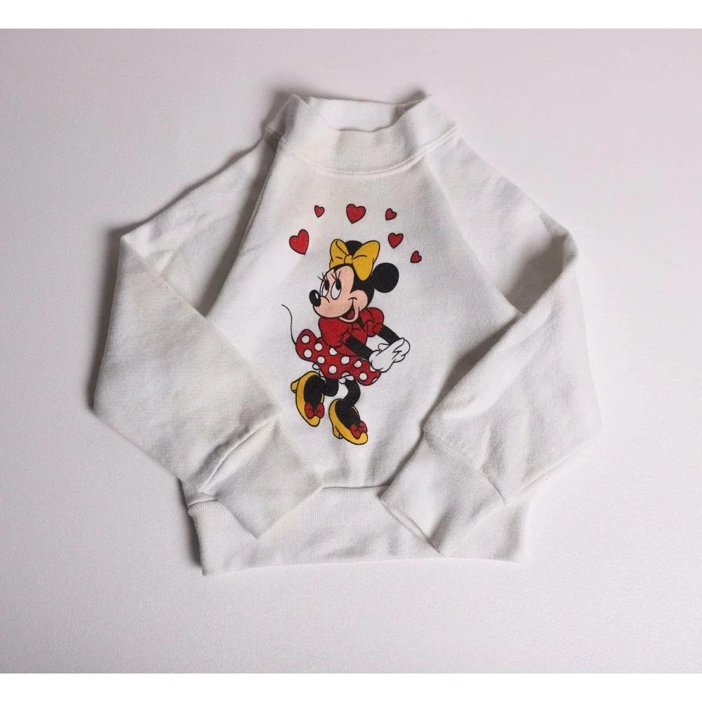 Vintage Disney Character Fashions Minnie Mouse Hearts Sweatshirt White Kids S